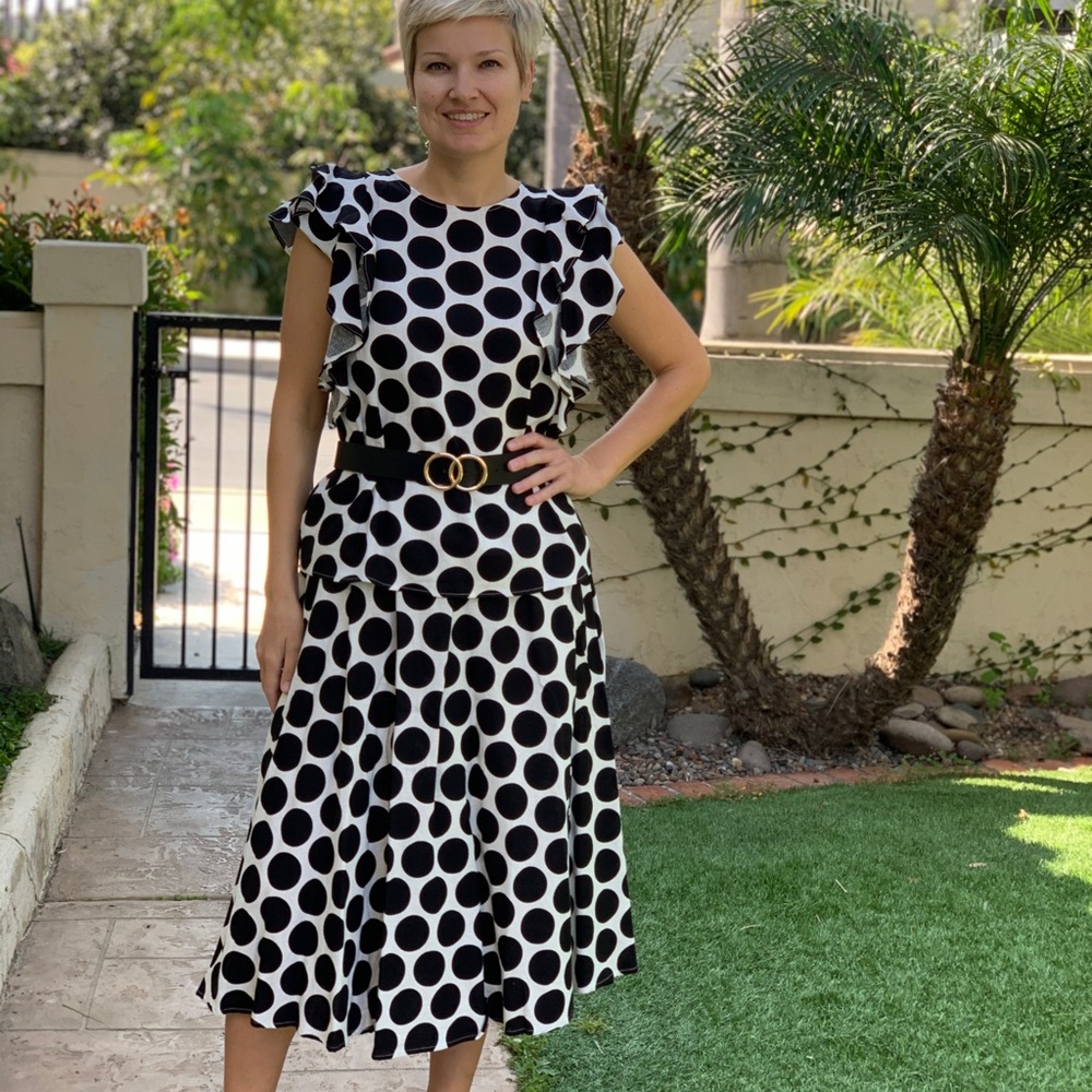 Polka Dot Ruffle Sleeve Top & Skirt Set